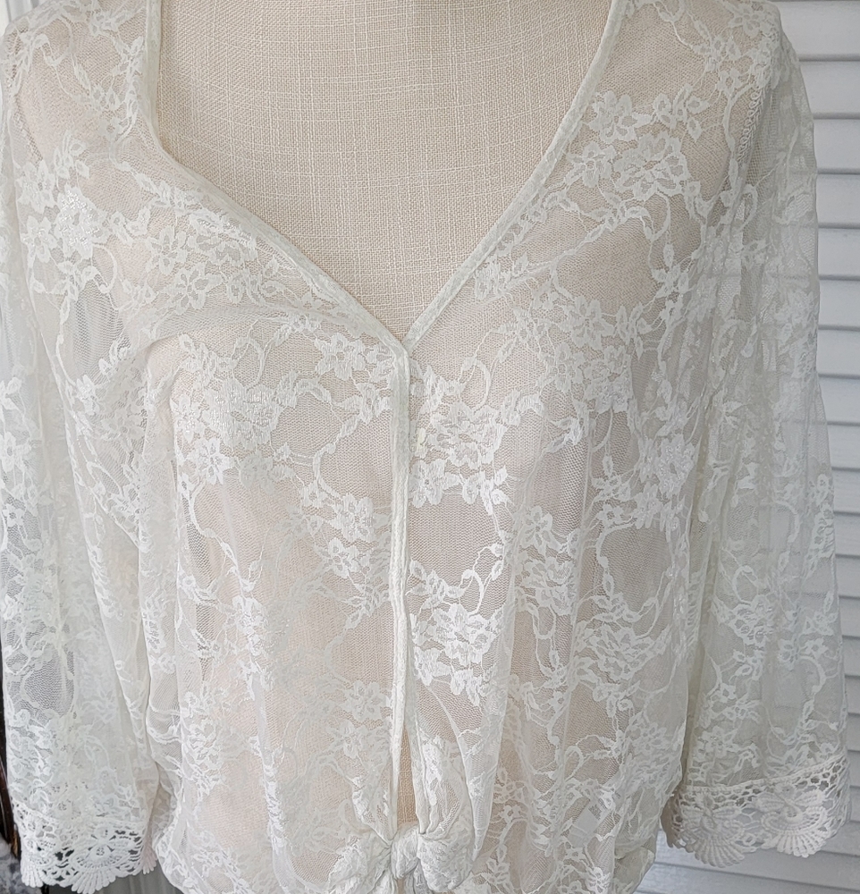 Ivory lace tie blouse
